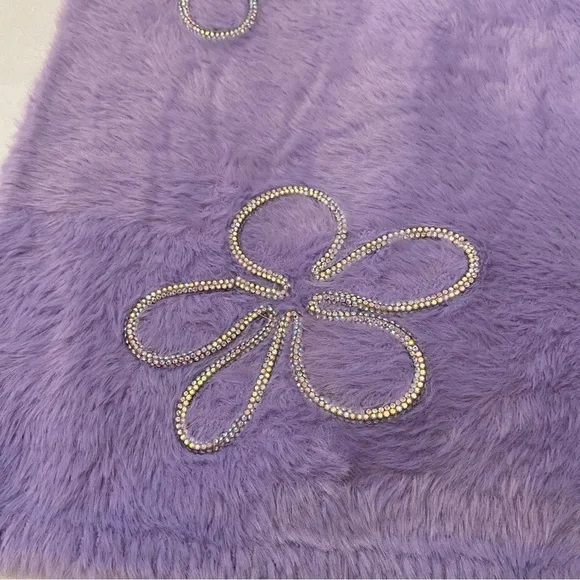 New! For Love And Lemons Finley Purple rhinestone fur Mini Dress 2615 - Picture 8 of 16